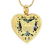 VCCWYQK Collana con urna cuore farfalla per cenere per donne uomini cremazione gioielli in acciaio inox Abalone Shell Memorial Keepsake ciondolo per i propri cari, Acciaio inossidabile, Nessuna pietra