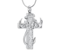 VCCWYQK Collana con urna funeraria a forma di croce per cenere, gioiello in legno di cervo, ciondolo memoriale, regalo per uomini e donne, portaceneri, Acciaio inossidabile, Nessuna pietra preziosa