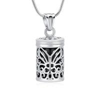 VCCWYQK farfalla cava gabbia cilindro urna collana per ceneri cremazione gioielli Memorial Locket ciondolo amato funerale Keepsake per donne uomini, Acciaio inossidabile, Nessuna pietra preziosa
