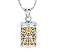 VCCWYQK farfalla cava gabbia cilindro urna collana per ceneri cremazione gioielli Memorial Locket ciondolo amato funerale Keepsake per donne uomini, Acciaio inossidabile, Nessuna pietra preziosa