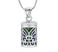 VCCWYQK farfalla cava gabbia cilindro urna collana per ceneri cremazione gioielli Memorial Locket ciondolo amato funerale Keepsake per donne uomini, Acciaio inossidabile, Nessuna pietra preziosa