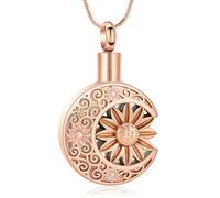 VCCWYQK Girasole luna urna collana per cenere in acciaio inox funerale cremazione gioielli keepsake ciondolo per donne uomini animali domestici titolare di cenere, Acciaio inossidabile, Nessuna pietra