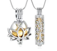 VCCWYQK Set di gioielli con cilindro e catena di fiori di loto per conservare le ceneri per uomo e donna, con mini urne per il portacenere (argento-oro)