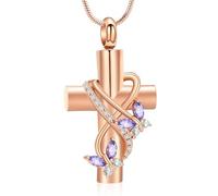 VCCWYQK Urna Collane per Cenere per Donna Farfalla Cremazione Gioielli per Cenere, Croce con Cristallo Farfalla Memorial Cenere Ciondolo Keepsake Gioielli Regali per i propri cari, 2.8 cm x 2 cm