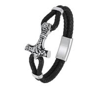 VCCWYQK Viking Thor's Hammer Urna Bracciale da uomo in pelle intrecciata, bracciale con urna Memorial Urna gioielli funerale Keepsake regalo, 18 cm, Acciaio inossidabile, Nessuna pietra preziosa