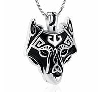 VCCWYQK Viking Wolf - Collana con urna per cenere, per uomini, per ceneri umani/animali domestici, Metallo, Nessuna pietra preziosa