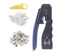 VCE Pinza Crimpatrice RJ45 di Rete Ethernet, Pinza Plug RJ45 Strumento per Cavo Rete CAT6 CAT5E CAT5, 25PCS Schermato Connettori RJ45 Passanti di Rete 8P, Protezione Antipiega, Mini Spelafili