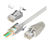 VCELINK (2ª gen Connettori RJ45 Cat7 Cat6A Passante Plug RJ45 Per Cavo di Rete Cat7 Cat6A Schermato Con Ausilio per Infilatura e Protezione Antipiega Grigio 10 Pezzi