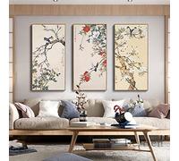 VCFHU Cinese Classico Stile Quadri Fiori E Uccello Tela Parete Arte Prugna Fiore Poster Stampe Casa Soggiorno Stanza Decorazioni Quadro 40 X 80 Cm X 3 No Cornice