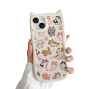 VCGFJD Custodia per iPhone 13, graziose orecchie di gatto 3D con bottoni a forma di zampa di gatto, motivo vintage disegnato a mano, con cuori e impronte di zampe, custodia protettiva morbida antiurto
