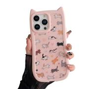 VCGFJD Custodia per iPhone 15 Pro Max, graziose orecchie di gatto 3D con bottoni a forma di zampa di gatto, motivo vintage disegnato a mano, con cuori e impronte di zampe, custodia protettiva morbida