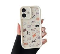 VCGFJD Custodia per iPhone 16 Plus, graziosa custodia protettiva vintage disegnata a mano con gatti e cuori in stile cartone animato, alla moda, sottile, morbida, antiurto, custodia protettiva per