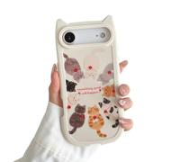 VCGFJD Custodia per iPhone 17 Air, graziosa custodia vintage disegnata a mano con diversi gatti e cuori in stile cartone animato, design estetico, alla moda, sottile, morbida, antiurto, custodia