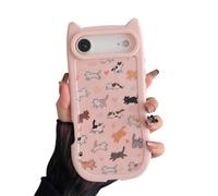 VCGFJD Custodia per iPhone 17 Air, graziose orecchie di gatto 3D con bottoni a forma di zampa di gatto, motivo vintage disegnato a mano, con cuori e impronte di zampe, custodia protettiva morbida