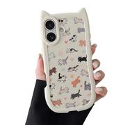VCGFJD Custodia per iPhone 17, graziose orecchie di gatto 3D con bottoni a forma di zampa di gatto, motivo vintage disegnato a mano, con cuori e impronte di zampe, custodia protettiva morbida antiurto