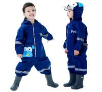 Vckrio Impermeabile Ragazzi Bambini Tuta Antipioggia con Strisce Riflettenti Blu Marino Scimmia Modello Giacche Pioggia Traspirante Bambino Poncho Antipioggia Leggero Tutina Impermeabile per 2-4 Anni