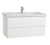 VCM 2-TLG. Waschplatz Waschtisch 100 cm Badmöbel Set Waschbecken grifflose Schublade Silora XL Weiß