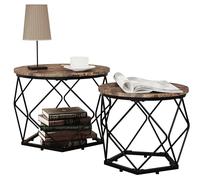VCM 2er Set Holz Metall Beistelltisch Couchtisch Sofatisch Nachttisch Helaro M Eiche Vintage