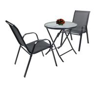 VCM 3-TLG Gartenmöbel Set | Sitzgruppe Essgruppe | 1xTisch, 2X Stühle | Tisch Maße ca. H. 70 x ⌀ 70 cm | Garten Set - Sonlas Anthrazit