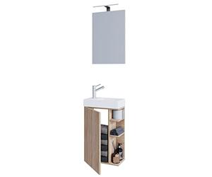 VCM 3-TLG Set | Waschplatz für Gäste WC | Gästebad | Waschtisch mit Spiegel | Badezimmer Set - Lumia Sonoma-Eiche