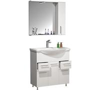 VCM 3-TLG. Waschplatz Waschtisch Badmöbel Set Waschbecken Schubladen Drehtüren Spiegelschrank Lisalo XL Weiß