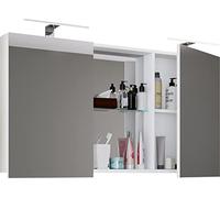 VCM Badschrank zeitlos | Maße ca. H. 59 x B. 112 cm T. 12 cm | Zwei Drehtüren mit Ablagefächer | Spiegelschrank - Budasi Weiß