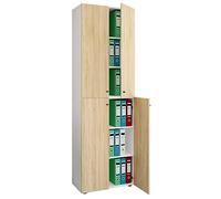 VCM Büroschrank mit 6 Fächern | moderner Aktenschrank mit Drehtüren | Maße ca. H. 220 x B. 70 x T. 40cm - Lona 6-Fach Weiß/Sonoma-Eiche