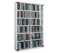 VCM CD Regal Holz | CD Schrank mit ESG-Sicherheitsglastüren für 300 CDs Oder 130 DVDs Oder 72-Videos| Maße: H. 92 x B. 60 x T. 18 cm | Elegantes Dvd Regal | Blu Ray Regal | CD Regal - Roma Weiß
