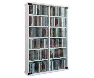 VCM CD Regal Holz | CD Schrank mit ESG-Sicherheitsglastüren für 300 CDs Oder 130 DVDs Oder 72-Videos| Maße: H. 92 x B. 60 x T. 18 cm | Elegantes Dvd Regal | Blu Ray Regal | CD Regal - Roma Weiß
