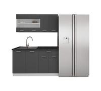 VCM Cucina Singola 4 Pezzi Cucina componibile Blocco Cucina Cucina Completa 140 cm Esilo Cucina Singola 4 Pezzi Cucina componibile Blocco Cucina Cucina Completa 140 cm Esilo Bianco/Antracite