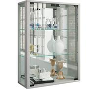 VCM Glasvitrine hängend | Vitrine Glas mit ESG-Sicherheitsglas | Maße ca. H. 80 x B. 60 x T. 25 cm | Hängevitrine Glas | Modern und platzsparend | Glas Vitrinenschrank - Udina Spiegel Silber