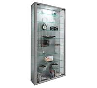 VCM Glasvitrine hängend | Vitrine Glas mit ESG-Sicherheitsglas | Maße: H. 114 x B. 59 x T. 18 cm | Hängevitrine Glas | Modern und platzsparend | Glas Vitrinenschrank - Vitrosa Maxi Silber