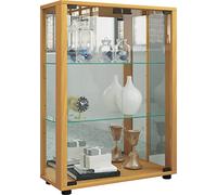 VCM Glasvitrine stehend | Vitrine Glas mit ESG-Sicherheitsglas | Maße ca. H. 80 x B. 60 x T. 25 cm | Standvitrine Glas | Modern und platzsparend | Glas Vitrinenschrank - Sintalo Spiegel Buche