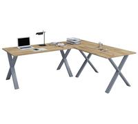 VCM Holz Schreibtisch | Eckschreibtisch Schlicht | 190x160 | L Form Links Oder rechts | Arbeitstisch Platte 80 cm Tief | Computertisch Büromöbel - Lona X Silber/Honig-Eiche