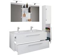 VCM Lavabo Doppio 4 Pezzi 2 lavabi Set di mobili da Bagno lavabo Budasi Specchio Lavabo Doppio 4 Pezzi 2 lavabi Set di mobili da Bagno lavabo Budasi Specchio Bianco