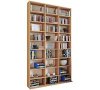 VCM Megosa XL Buche Holzregal stehend | Platzsparendes CD-Schrank für 1080 CDs oder 504 DVDs | Maße: H. 181 x B. 102 x T. 23 cm | Elegantes DVD Regal stehend | Blu-Ray Regal | 21 Regalböden