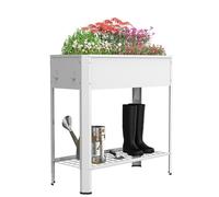 VCM Metall Hochbeet mit Ablageboden rechteckig | stehender Pflanzkasten | Blumenkasten für Garten Terrasse Balkon | Blumentopf H. 88 x B. 80 x. T. 35 cm | Balora XL Weiß