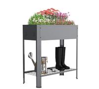 VCM Metall Hochbeet mit Ablageboden rechteckig | stehender Pflanzkasten | Blumenkasten für Garten Terrasse Balkon | Blumentopf H. 88 x B. 80 x. T. 35 cm | Balora XL Schwarz
