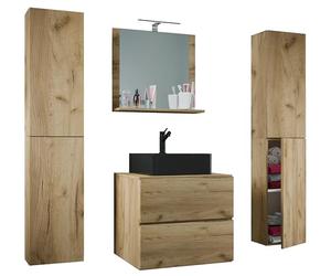 VCM Mobile lavabo 5 pezzi Set di mobili da bagno Lavabo Lendas BL larghezza 60 cm Cassetto XL Mobile lavabo 5 pezzi Set di mobili da bagno Lavabo Lendas BL larghezza 60 cm Cassetto XL Quercia da miele