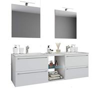 VCM Set di mobili da Bagno 3 Pezzi Doppio lavabo 2 lavabi Badinos XXL Bianco