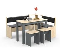 VCM Set di panche ad Angolo Set per Sala da Pranzo Panca Tavolo Sgabelli Esal Maxi Set di panche ad Angolo Set per Sala da Pranzo Panca Tavolo Sgabelli Esal Maxi Antracite/Rovere Miele