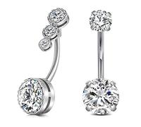 Vcmart 2 Pezzi Barre per Ombelico 12 mm Acciaio Chirurgico 14G Anelli per Ombelico Gioielli da Piercing con Cristallo CZ