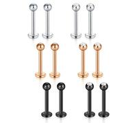 Vcmart 6 Pairs Lip Labert Bars Stud Stainless Steel 1.2mm Tragus Helix Cartilage Earring Barbell Piercing Jewellery 6/8/10mm