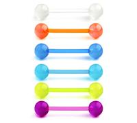 Vcmart 6pcs 14 Calibro in plastica con Linguetta per capezzoli Flexible Set di Anelli per Bagliore al Buio 12/14/16/18mm Bioflex Piercing