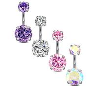 VCMART Piercing per ombelico da 6/8/10/12 mm, in acciaio inox, 14 g CZ, Acciaio inossidabile, zirconia cubica