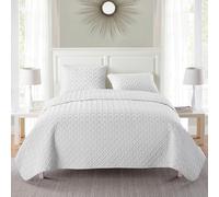 VCNY Home Quilt Lussuoso copriletto Trapuntato Ultra Morbido, Comodo Set da 3 Pezzi, Design Geometrico Moderno per la Decorazione di casa e Hotel, Microfibra, Bianco, Full/Queen