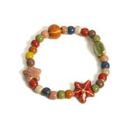 VCODWCSJO Braccialetto elastico fatto a mano con stelle marine e conchiglie in ceramica multicolore Boho Beach Jewelry, Resina, Resina