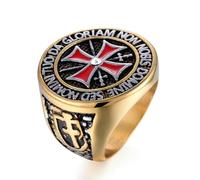VCODWCSJO Cavalieri Templari Croce Inglese Esagerato Anello da Uomo Anello di Diamanti Regalo-Oro-7