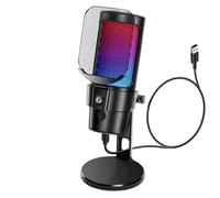 VCOM Microfono USB da gioco, microfono dinamico a condensatore per podcasting, streaming, con disattivazione rapida, supporto da tavolo, filtro pop, indicatore RGB, supporto antiurto, pulsante di