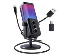 VCOM Microfono USB - Microfono da gioco RGB con jack per cuffie, pulsante mute, controllo del guadagno, cancellazione del rumore, microfono per PC, giochi, streaming, podcast, VoiceOver, registrazione